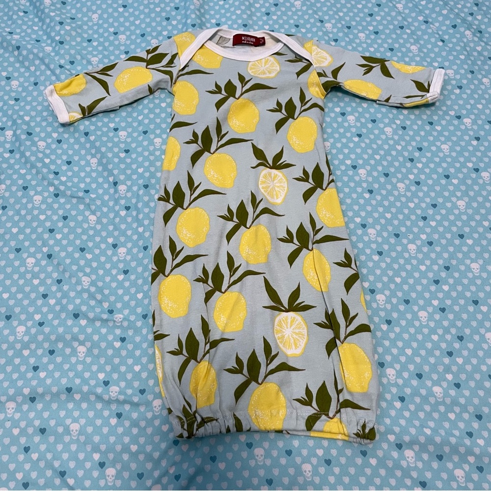 Milkbarn Lemon Organic Cotton Gown Size 0-3M